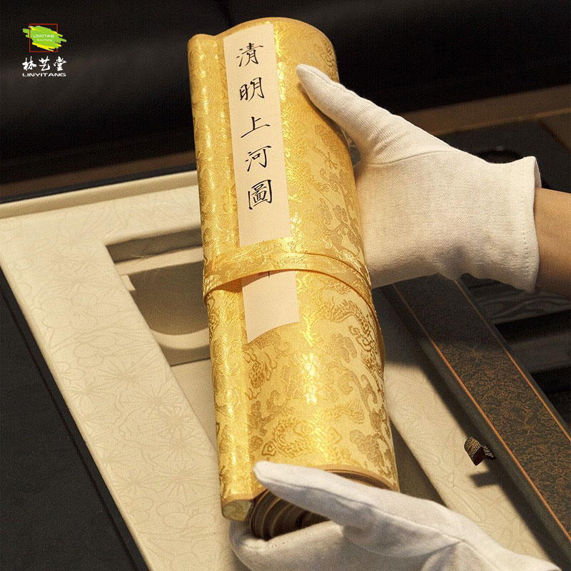 掛軸中国絲绸刺绣工艺品清明上河图 清明上河图》丝绸钞券卷轴珍藏版_稀世名作触手可及_林艺堂仿真画